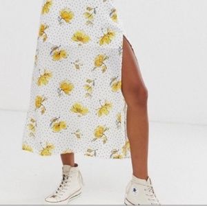 Abercrombie Yellow Flowers Midi Skirt with Slit